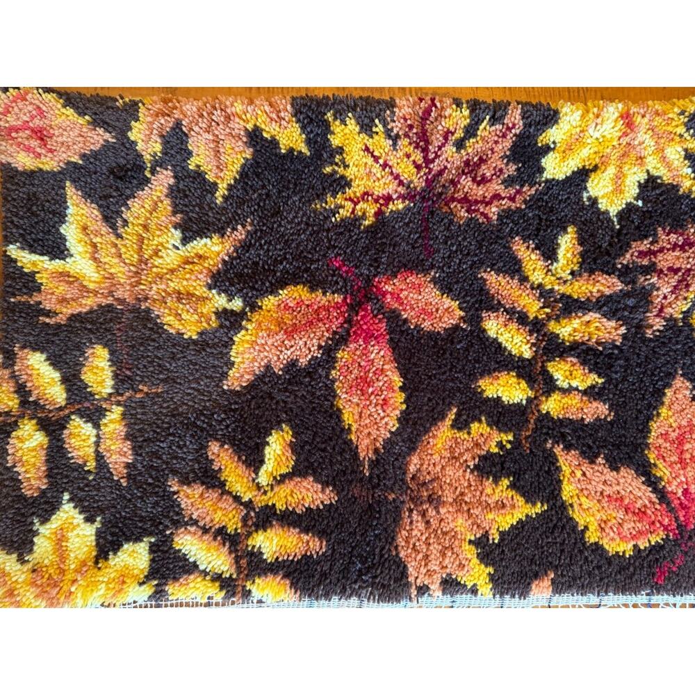 Semi-Complete "Autumn Leaves" Latch Hook Rug - Great Colors! 40"x27" Finished